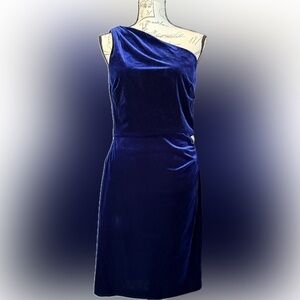 Ralph Lauren Midnight Blue Velvet One Shoulder Dress